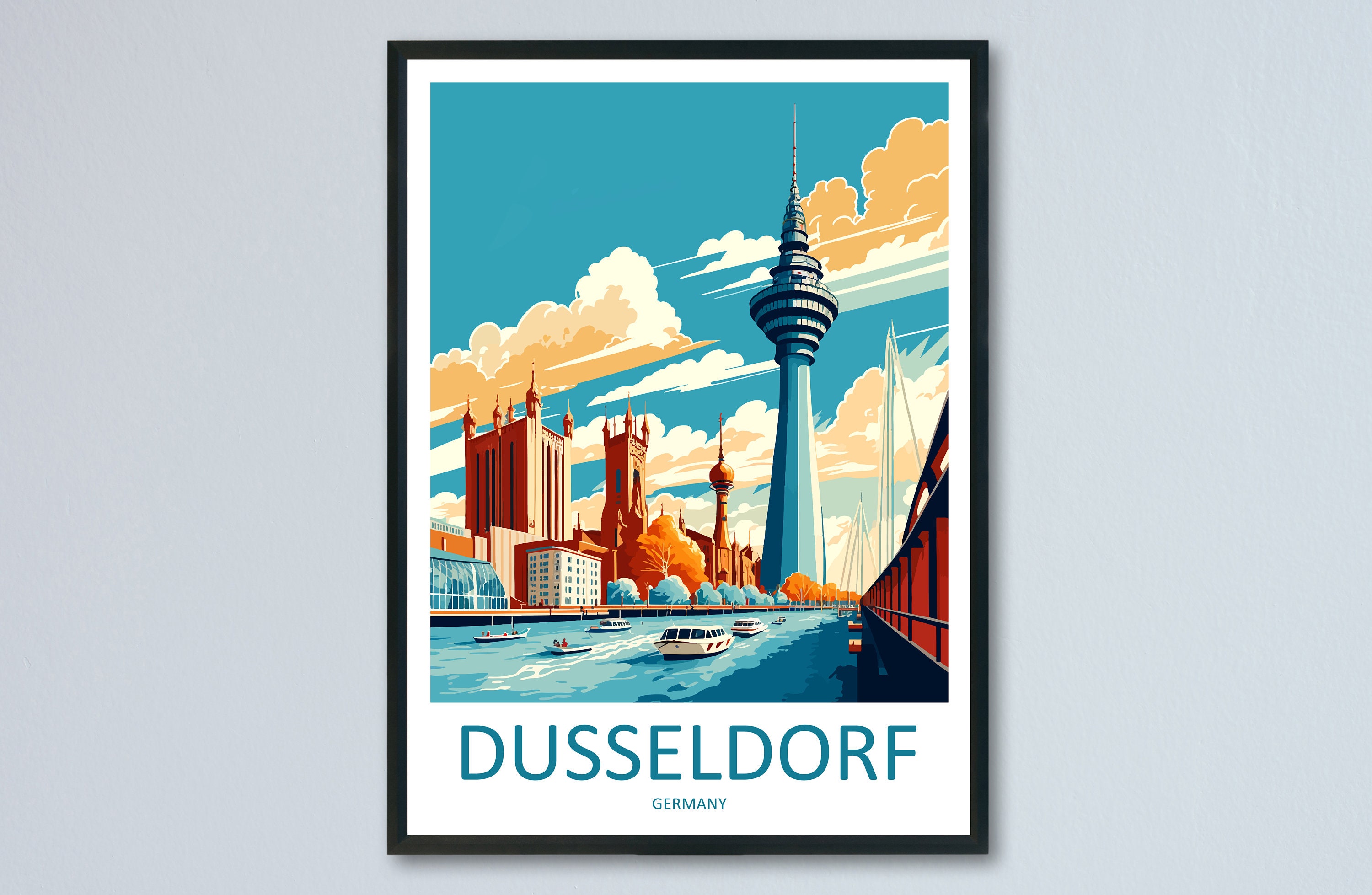 Gift Hanging Dusseldorf Décor Wall Wall Print Dusseldorf Travel Art Gift Gift - Home Lovers Travel Etsy Lover Germany Dusseldorf Dusseldorf Art Art
