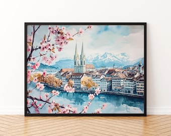 Zurich watercolor poster Wall Art Zurich Wall Hanging Home Décor Zurich Gift Art Lovers Switzerland Wall Art