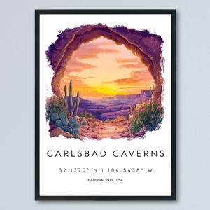 Carlsbad Caverns aquarel poster Carlsbad Travel Print New Mexico Wall Art Carlsbad Caverns decor grot landschap ondergrondse scène