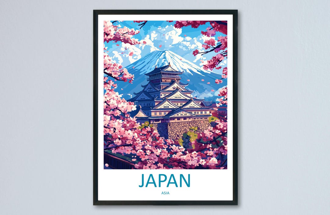 Japan Travel Poster Asia Wall Art Country View Print Mount Fuji Scene ...