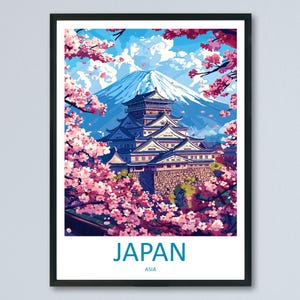 Affiche de voyage au Japon, art mural en Asie, impression de pays, illustration de la scène du mont Fuji, décoration culturelle, cadeau souvenir, art du paysage