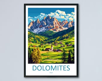Affiche de voyage Dolomites Italie Art mural Impression montagne alpine Décoration nature Cadeau italien Scène souvenir Europe Art historique