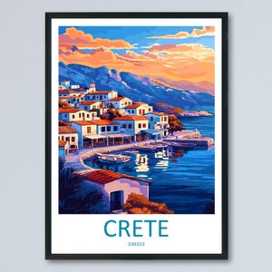 Crete Travel Poster Greece Wall Art Minoan Beach View Mediterranean Decor Europe Gift Souvenir Scene Greek Island Art
