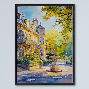 Cheltenham Watercolor Poster Cheltenham Travel Print England Wall Art Regency Town Decor Cheltenham Spa Landscape City Scene Print