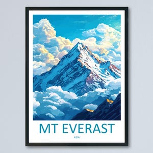 Mount Everest Travel Poster Himalayas Wall Art Mountain Peak Print Snowy Summit View Illustration Nature Decor Everest Gift Souvenir