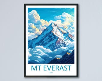 Mount Everest Travel Poster Himalayas Wall Art Mountain Peak Print Snowy Summit View Illustration Nature Decor Everest Gift Souvenir