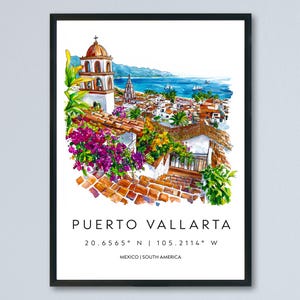 Puerto Vallarta Watercolor Poster Puerto Vallarta Travel Print Puerto Vallarta Wall Art Puerto Vallarta Painting Mexico Souvenir Decor
