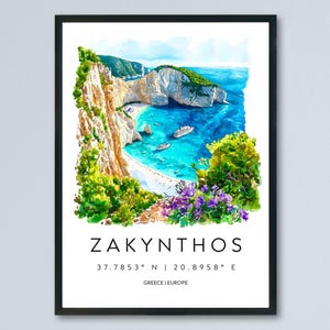 Zakynthos Watercolor Poster Zakynthos Greece Travel Print Wall Art Zakynthos Home Decor Zakynthos Gift Art Lovers Greece Art Zakynthos