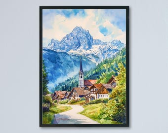Garmisch-Partenkirchen Watercolor Poster Wall Art Garmisch-Partenkirchen Wall Hanging Home Décor Garmisch-Partenkirchen Gift Art Lover