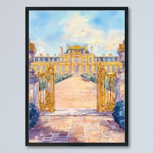 Palace of Versailles Watercolor Poster Versailles Travel Print France Wall Art Versailles Decor Royal Garden Scene Historic Castle Print