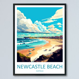 Newcastle Beach Travel Print Wall Art Newcastle Beach muur hangend Home decor Newcastle Beach cadeau kunstliefhebbers muurkunst Australië reizen kunst