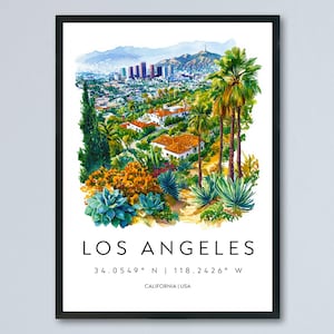 Los Angeles Watercolor Poster Los Angeles Travel Print California Wall Art LA City Painting Los Angeles Decor