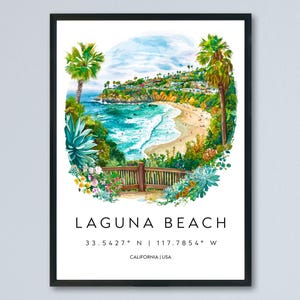 Laguna Beach Watercolor Poster Laguna Beach Travel Print California Wall Art Coastal Painting Laguna Decor