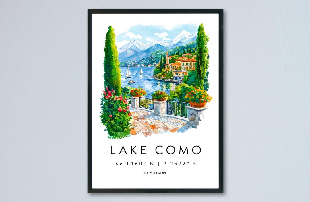 Lake Como Watercolor Poster Lake Como Italy Travel Print Wall Art Lake ...