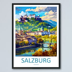 Impressão de Salzburgo Salzburg Home Décor Cityscape Art Print Salzburg Wall Art para entusiastas de viagens Presente para pendurar na parede Salzburg Áustria Poster Art