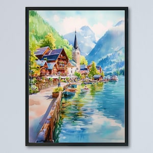 Hallstatt Watercolor Poster Wall Art Hallstatt Wall Hanging Home Décor Hallstatt Gift Art Lovers Austria Wall Art