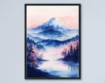 富士山水彩画ポスター 富士山旅行プリント 富士山壁アート 富士山風景画 富士山お土産 日本の装飾