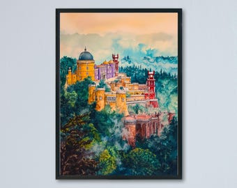 Sintra Watercolor Poster Sintra Travel Print Sintra Portugal Art Sintra Palace Decor Sintra Wall Art