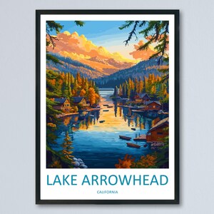 Lake Arrowhead Travel Poster California Wall Art Mountain Lake Print Forest View Illustration Alpine Decor Gift Souvenir Scene