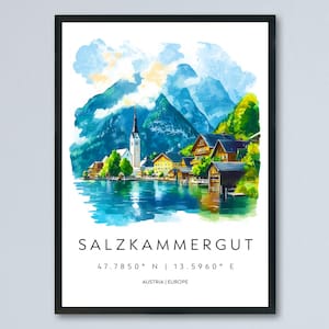 Salzkammergut Watercolor Poster Wall Art Salzkammergut Wall Decor Home Décor Salzkammergut Gift Austria Art Lover Gift, Travel Print
