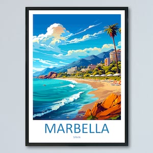Marbella reizen print muurkunst Marbella muur hangend woondecoratie Marbella cadeau kunstliefhebbers Spanje kunstliefhebber cadeau Marbella wanddecoratie Spanje deco