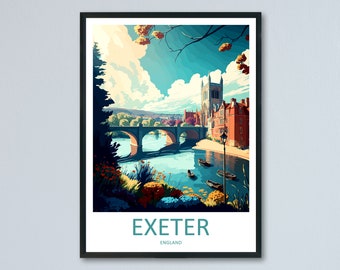 Exeter Travel Print Wall Art Exeter Wall Hanging Home Décor Exeter Gift Art Lovers England Art Lover Gift Exeter Travel Décor Exeter Poster