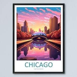 Chicago Travel Print Wall Art Chicago Wall Hanging Home Décor Chicago Gift Art Lovers Illinois Art Lover Gift Millennium Park Chicago Gift