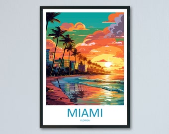 Miami Beach Travel Print Wall Art Miami Beach Wall Hanging Home Décor Miami Beach Gift Art Lovers Florida Art Lover Gift Florida Print