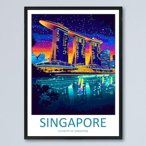 Singapore Travel Poster Asia Wall Art Cityscape Print Marina Bay View Illustration Urban Garden Decor Singapore Gift Souvenir Scene