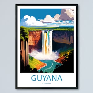 Impresión de viaje a Guyana, arte de pared, colgante de pared de Guyana, decoración del hogar, regalo de Guyana, arte de pared para amantes del arte, impresión de viaje al Caribe
