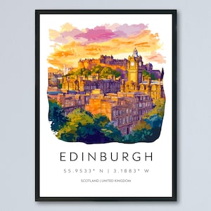 Edinburgh Watercolor Poster Edinburgh Scotland Travel Print Wall Art Edinburgh Home Decor Edinburgh Gift Art Lovers Scotland Cityscape