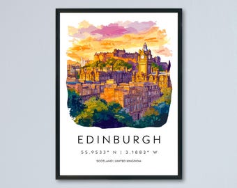 Edinburgh Watercolor Poster Edinburgh Scotland Travel Print Wall Art Edinburgh Home Decor Edinburgh Gift Art Lovers Scotland Cityscape