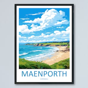 Stampa da parete con viaggio a Maenporth, decorazione da parete a Maenporth, decorazione per la casa, regalo a Maenporth per amanti dell&#39;arte, regalo per amanti dell&#39;arte della Cornovaglia, poster artistico a Maenporth