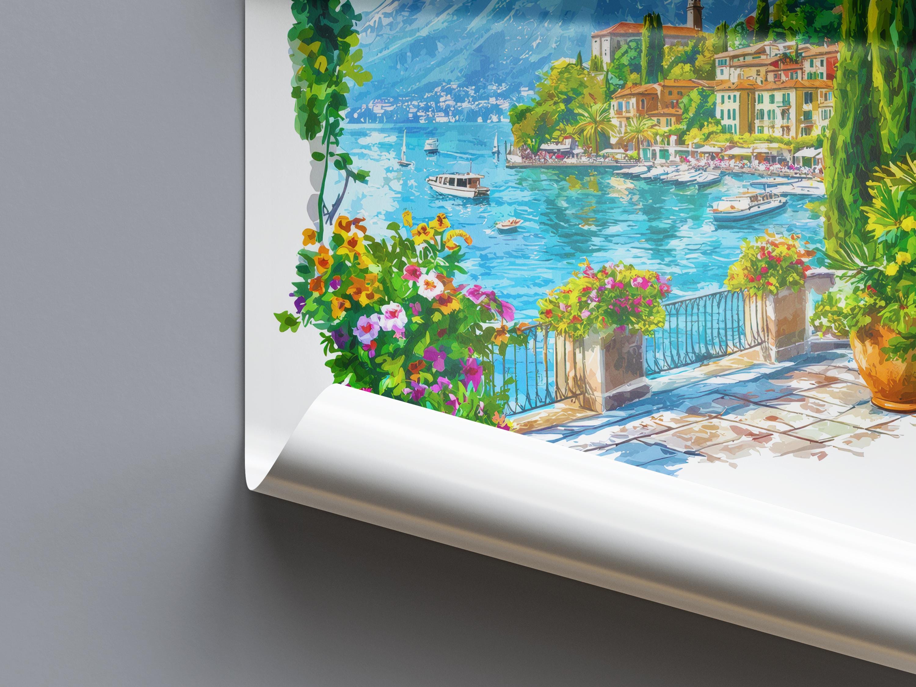 Lake Como Watercolor Poster Lake Como Italy Travel Print Wall Art Lake ...
