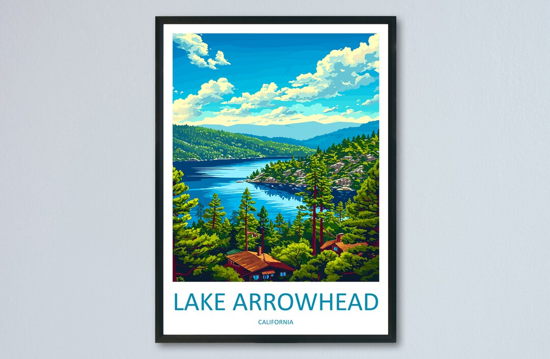 Lake Arrowhead Travel Print Wall Art Lake Arrowhead Wall Hanging Home