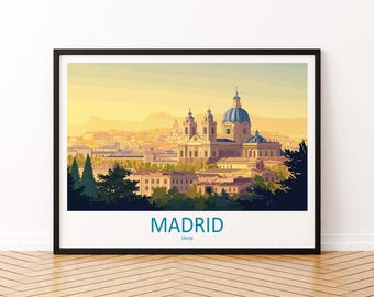 Madrid Spain Landscape Travel Poster Scenic City Wall Art Spanish Architecture Print Europe Decor Historic Madrid Cityscape Artwork