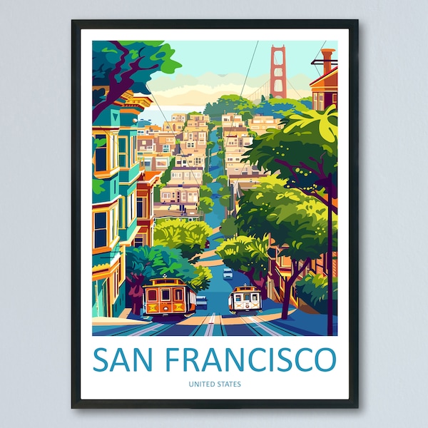 San Francisco Golden Gate Reise-Druck Wandkunst San Francisco Wandbehang Wohnkultur San Francisco Geschenk Kunstliebhaber California Art Lover