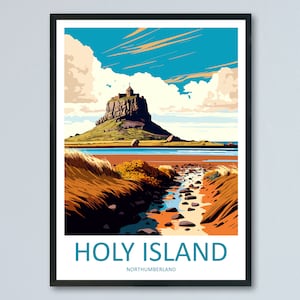 Holy Island Travel Print Wall Art Holy Island Wall Hanging Home Décor Holy Island Gift Art Lovers England Art Lover Gift Print