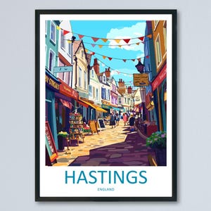 Hastings Travel Poster England Wall Art Coastal Town Print Seaside Landscape Illustration East Sussex Decor Hastings Gift Souvenir