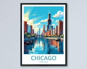 Chicago Travel Print Wall Art Chicago Wall Hanging Home Décor Chicago Gift Art Lovers Illinois Art Lover Gift