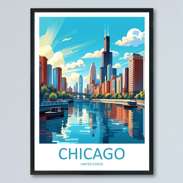 Chicago Travel Print Wall Art Chicago Wall Hanging Home Décor Chicago Gift Art Lovers Illinois Art Lover Gift