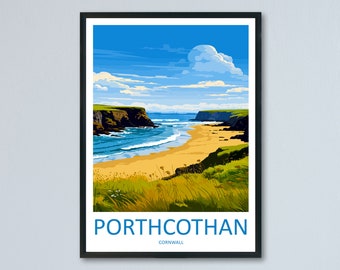 Porthcothan Travel Print Wall Art Porthcothan Wall Hanging Home Décor Porthcothan Gift Art Lovers Cornwall Art Porthcothan Gift