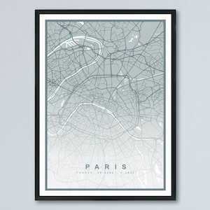 Impresión del mapa de París (8 colores disponibles) Póster de la ciudad de París Arte mural de Francia Decoración de París Arte del mapa callejero Ilustración urbana de París Impresión del mapa de viaje