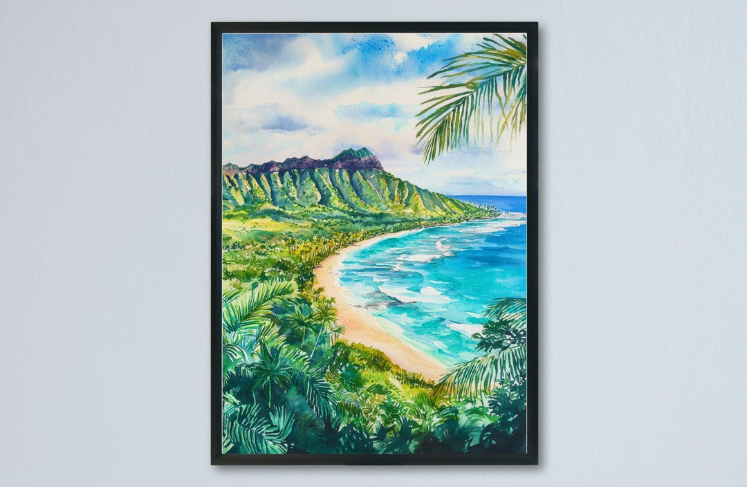 ハワイアンアート ダイヤモンドヘッド アラモアナ Hawaii ダイヤモンドヘッド水彩画ポスター 壁アート ダイヤモンドヘッド壁掛け