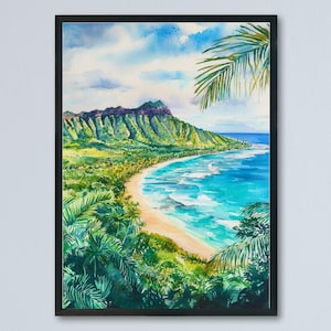 Diamond Head watercolor poster Wall Art Diamond Head Wall Hanging Home Décor Diamond Head Gift Art Lovers Hawaii Art Lover Gift Hawaii Art
