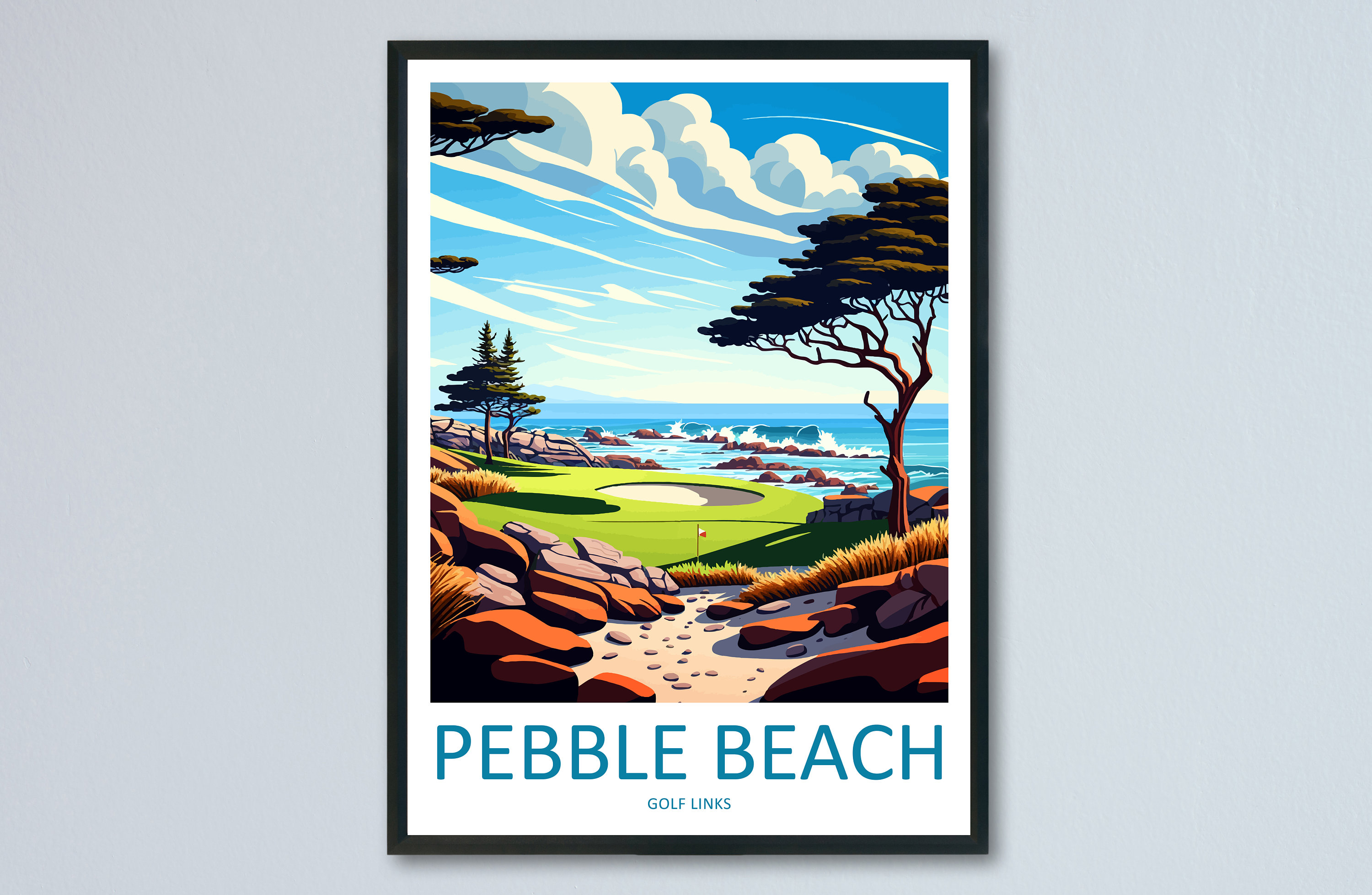 【米国ヴィンテージ】Pebble Beach Golf Links コレクターズ Pebble Beach Golf Links Travel Print Wall Art Pebble Beach Golf