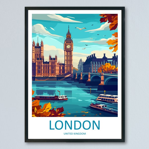 Impression voyage à Londres, art mural, décoration d'intérieur à Londres, tenture murale, cadeau à Londres, amateurs d'art, cadeau pour amateur d'art à Londres, cadeau de voyage à Londres