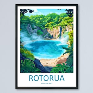 Rotorua Travel Poster New Zealand Wall Art Geothermal Print Hot Springs View Illustration Nature Decor Rotorua Gift Souvenir Scene
