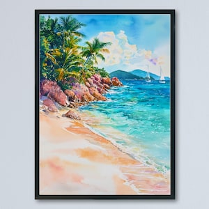 British Virgin Islands Watercolor Poster BVI Travel Print Caribbean Wall Art Island Decor BVI Beach Scene Tropical Coast Landscape Print
