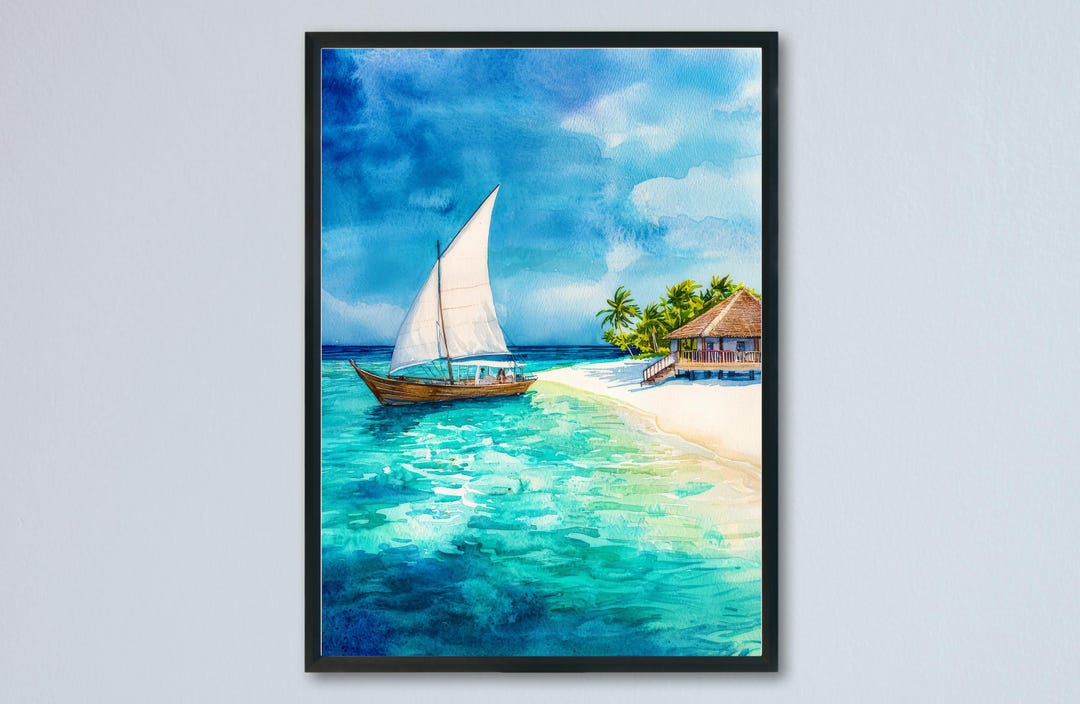 Maldives Watercolor Poster Maldives Travel Print Tropical Beach ...